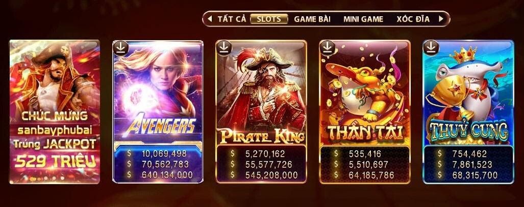 Avenger, Pirate King, Thần Tài, Thủy Cung, Vua Săn Cá là những tựa game nổ hũ nổi bật tại Sunwin