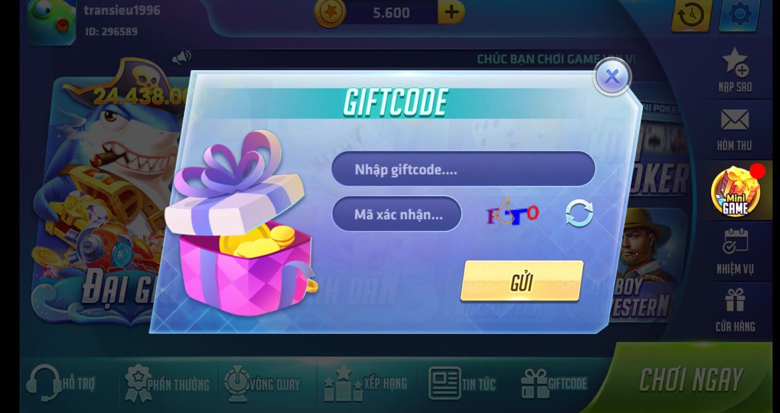 giftcode ban ca rong