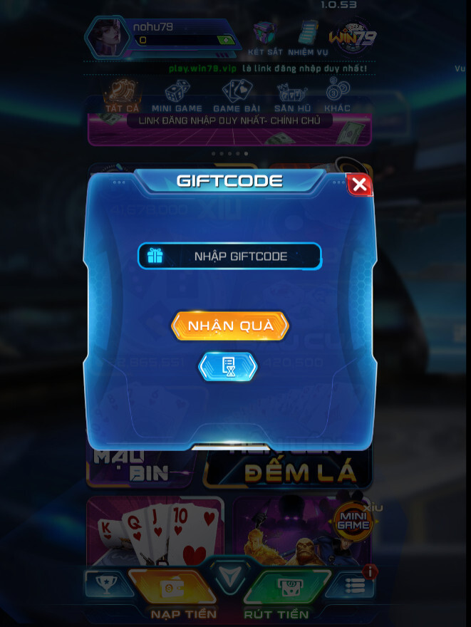 Nhập giftcode Win79