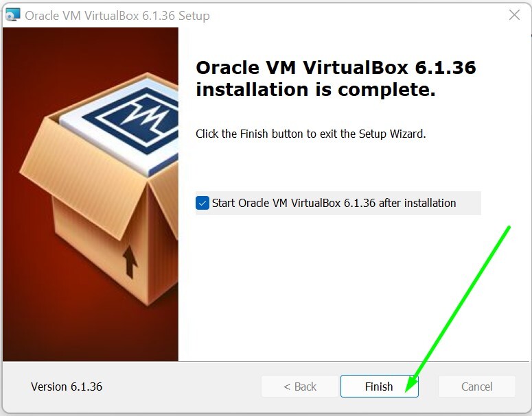 Quá trình cài đặt VirtualBox hoàn tất
